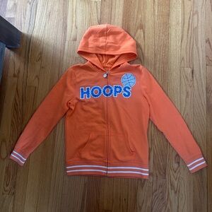 Justice Orange 'Hoops' Zip Hoodie with Blue Graphic